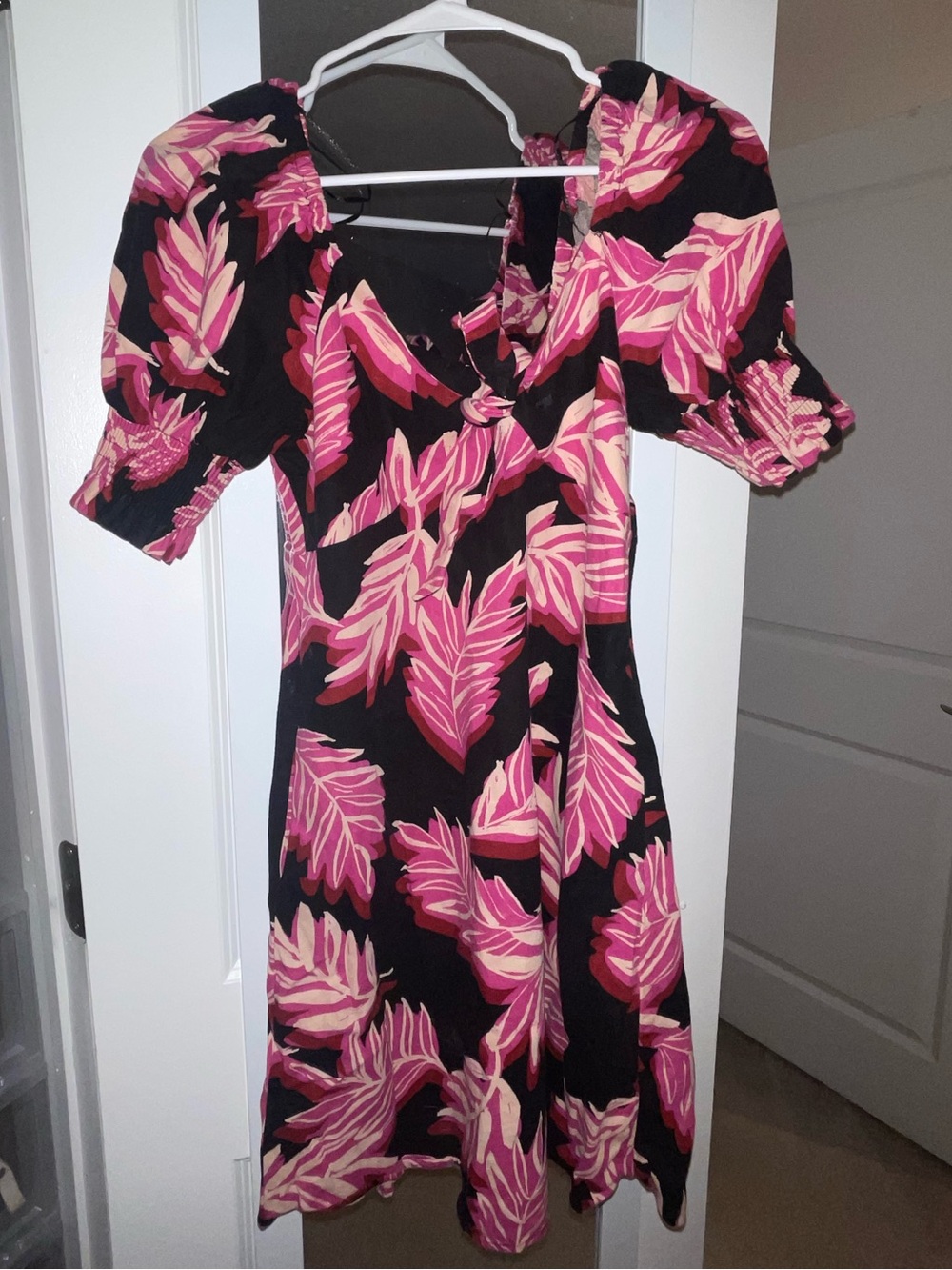Who What Wear Black Midi Dress with Pink Leaf Print